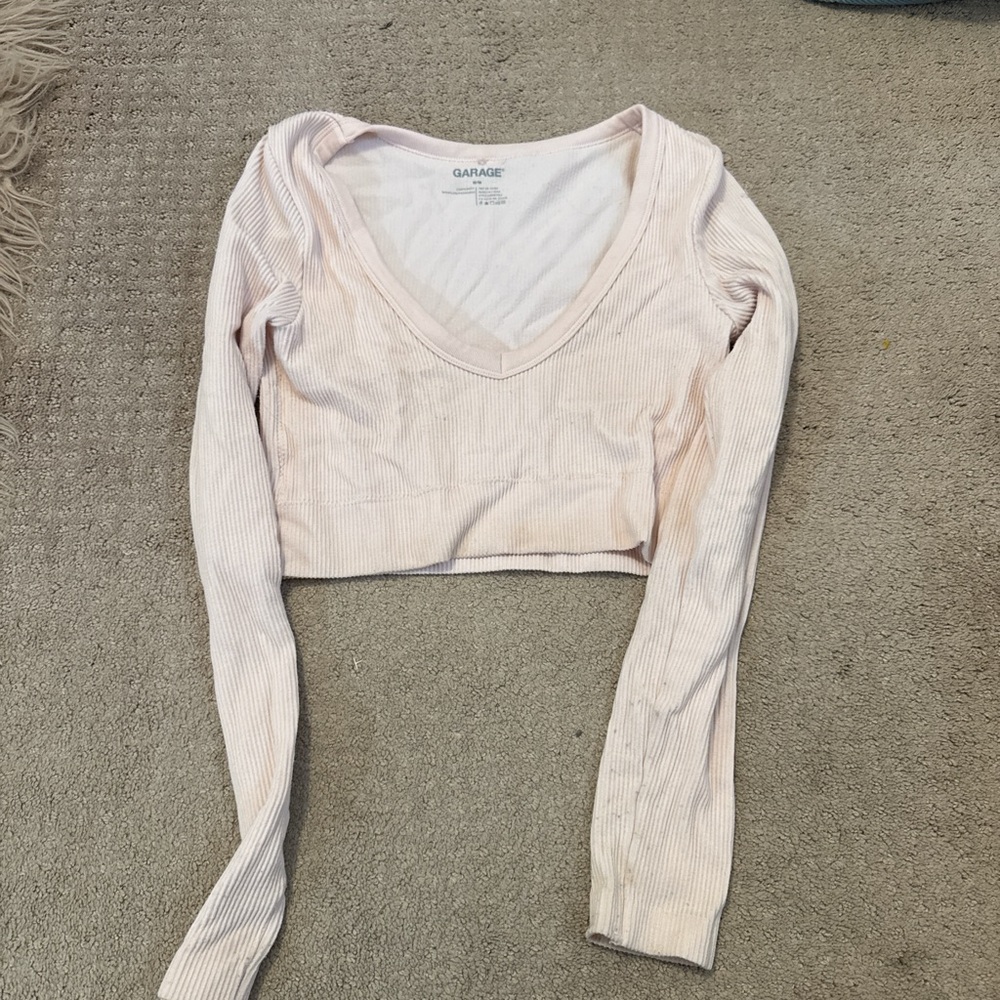 Garage Pink Ribbed Fitted Crop Blouse